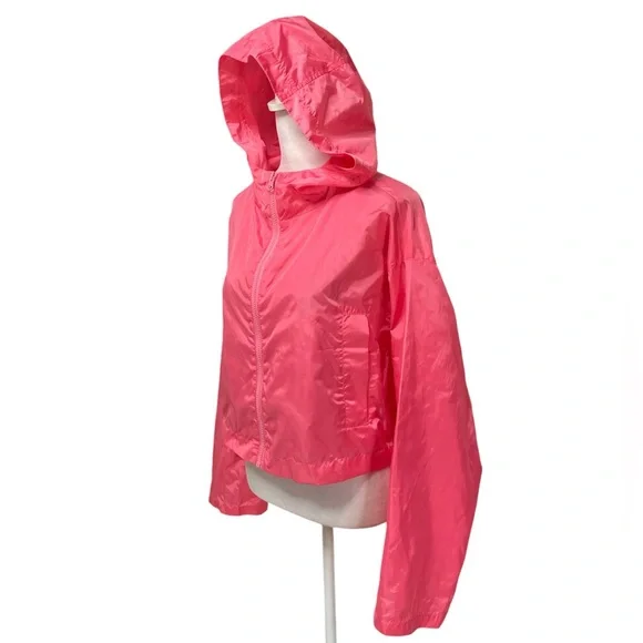 ASOS Pink Cropped Long Sleeve Zip Front Lightweight Windbreaker Hoodie Size 2 - Picture 3 of 14